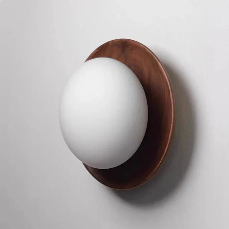 Wabi Sabi Wood Wall Sconce Walnut Glass Bedroom Bedside Hallway Stair Light - Image 6