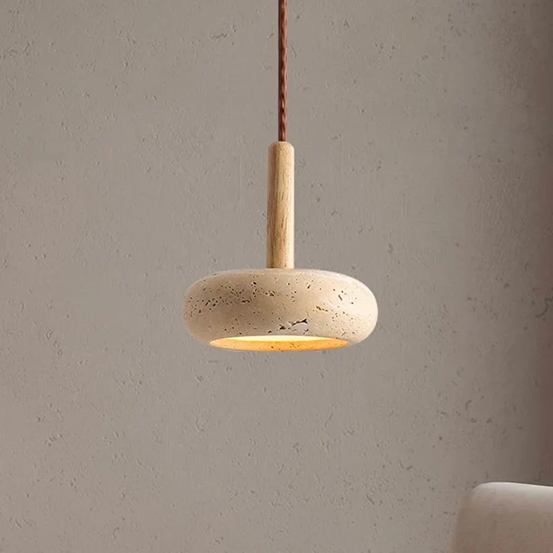 Wabi Sabi Yellow Stone LED Pendant Light – Modern Circular Hanging Lamp 2025 - Image 2