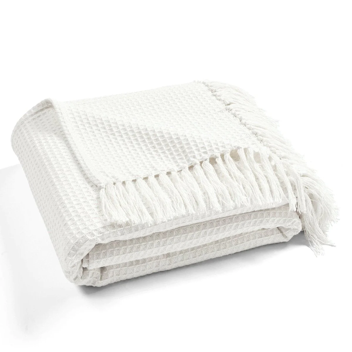 Waffle Cotton Knit Tassel Fringe Blanket/Coverlet - Image 10