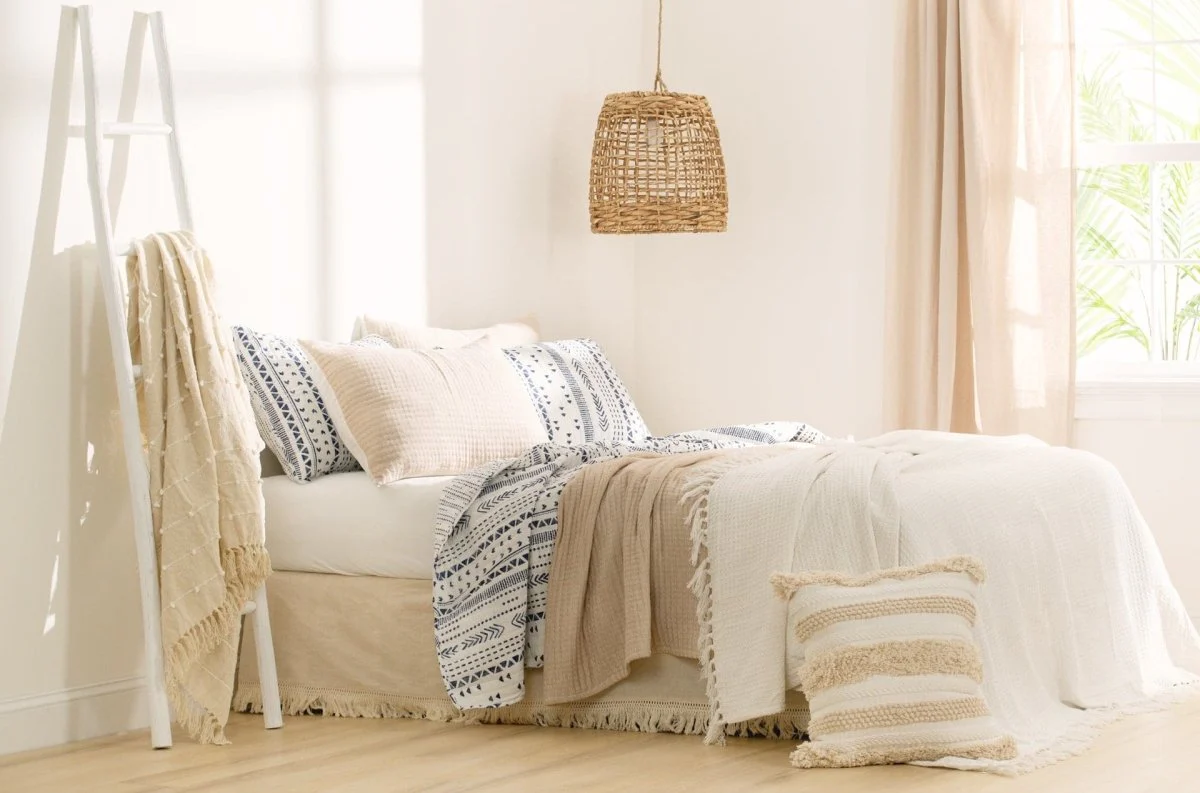 Waffle Cotton Knit Tassel Fringe Blanket/Coverlet - Image 11