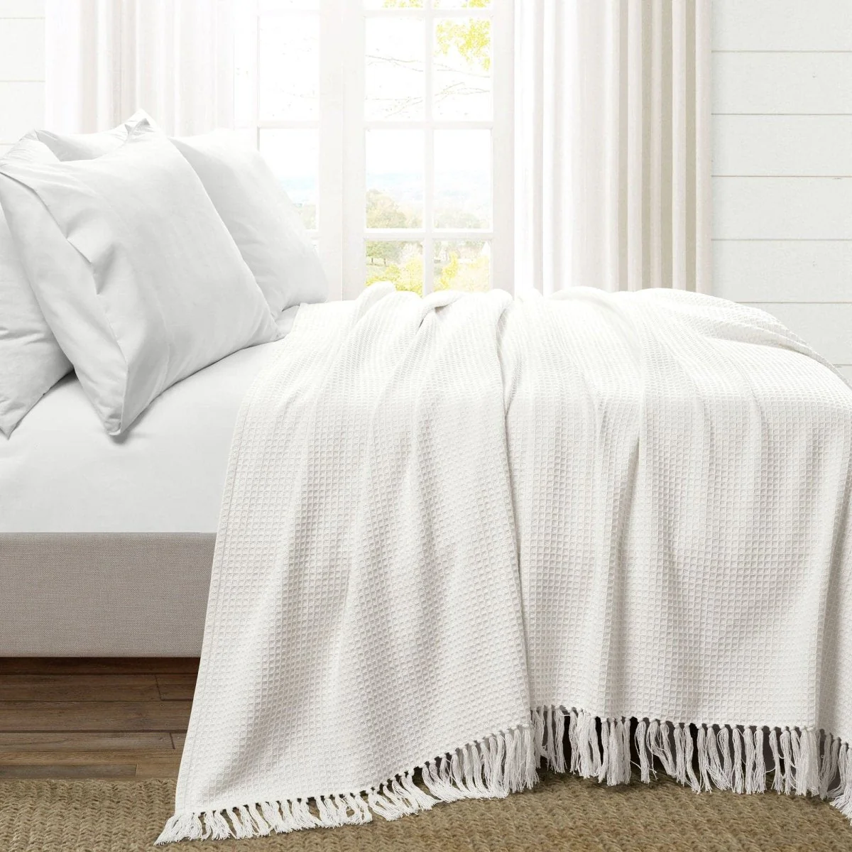 Waffle Cotton Knit Tassel Fringe Blanket/Coverlet - Image 7