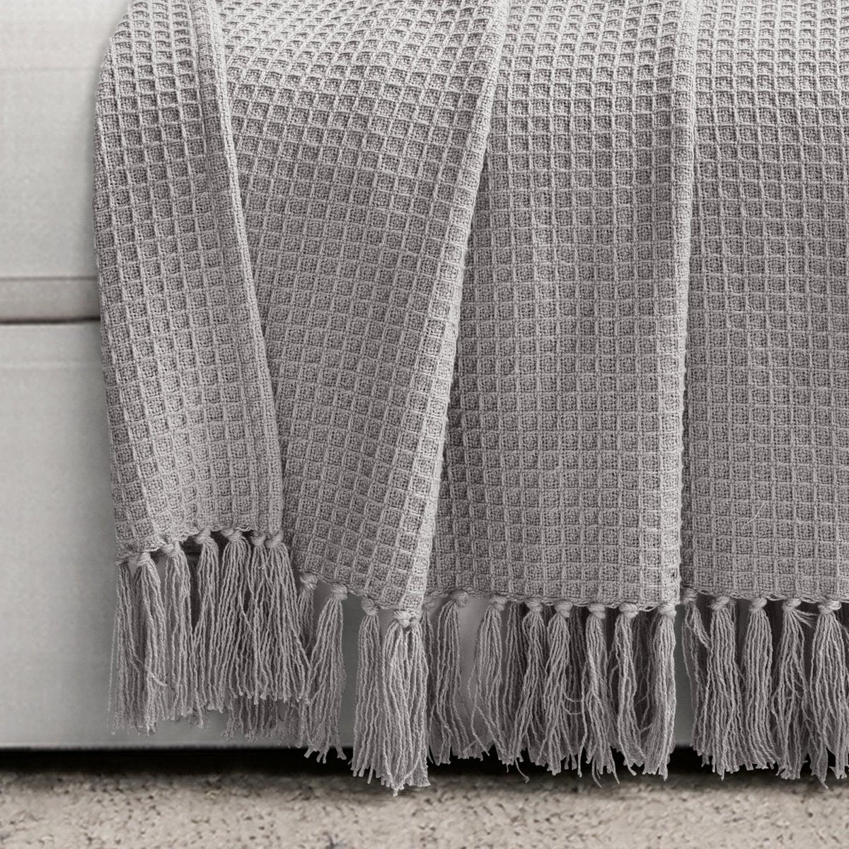Waffle Cotton Knit Tassel Fringe Throw - Image 4