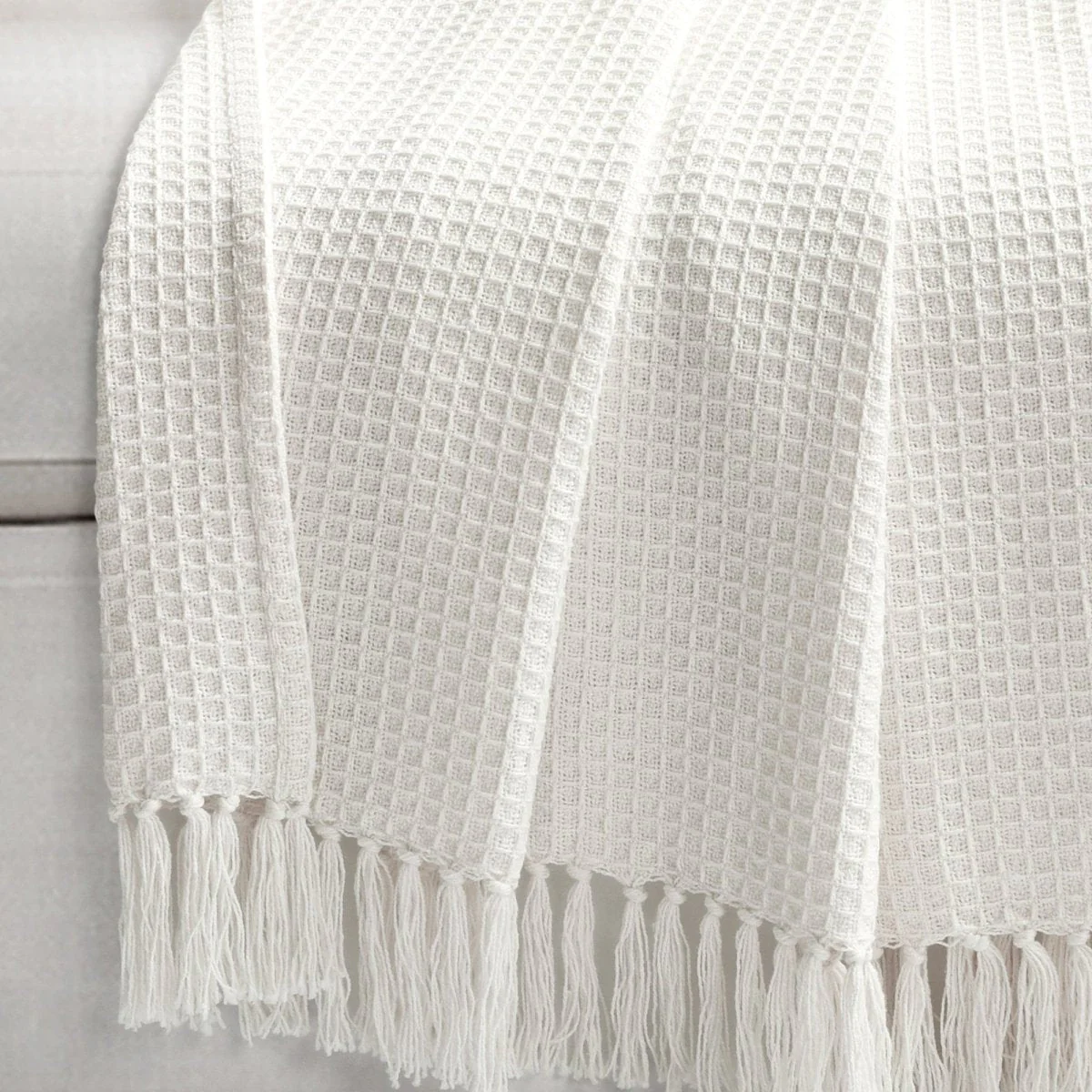 Waffle Cotton Knit Tassel Fringe Throw - Image 7