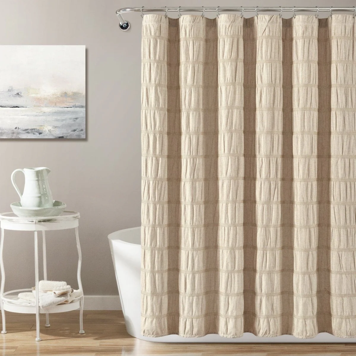 Waffle Stripe Woven Cotton Shower Curtain - Image 2