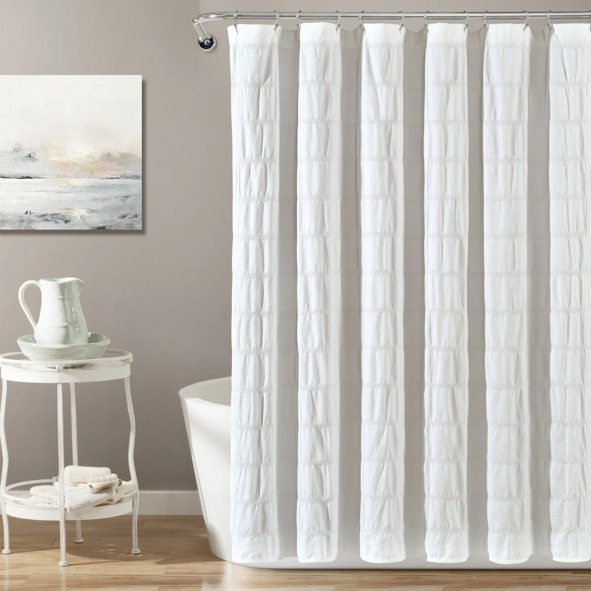 Waffle Stripe Woven Cotton Shower Curtain - Image 3