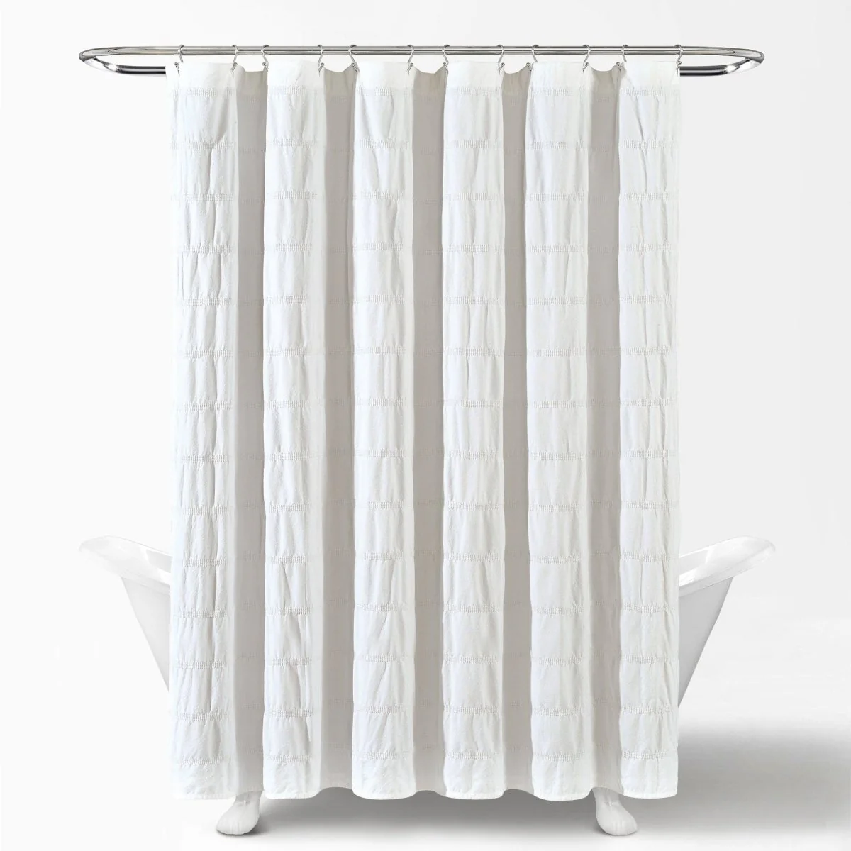 Waffle Stripe Woven Cotton Shower Curtain - Image 4