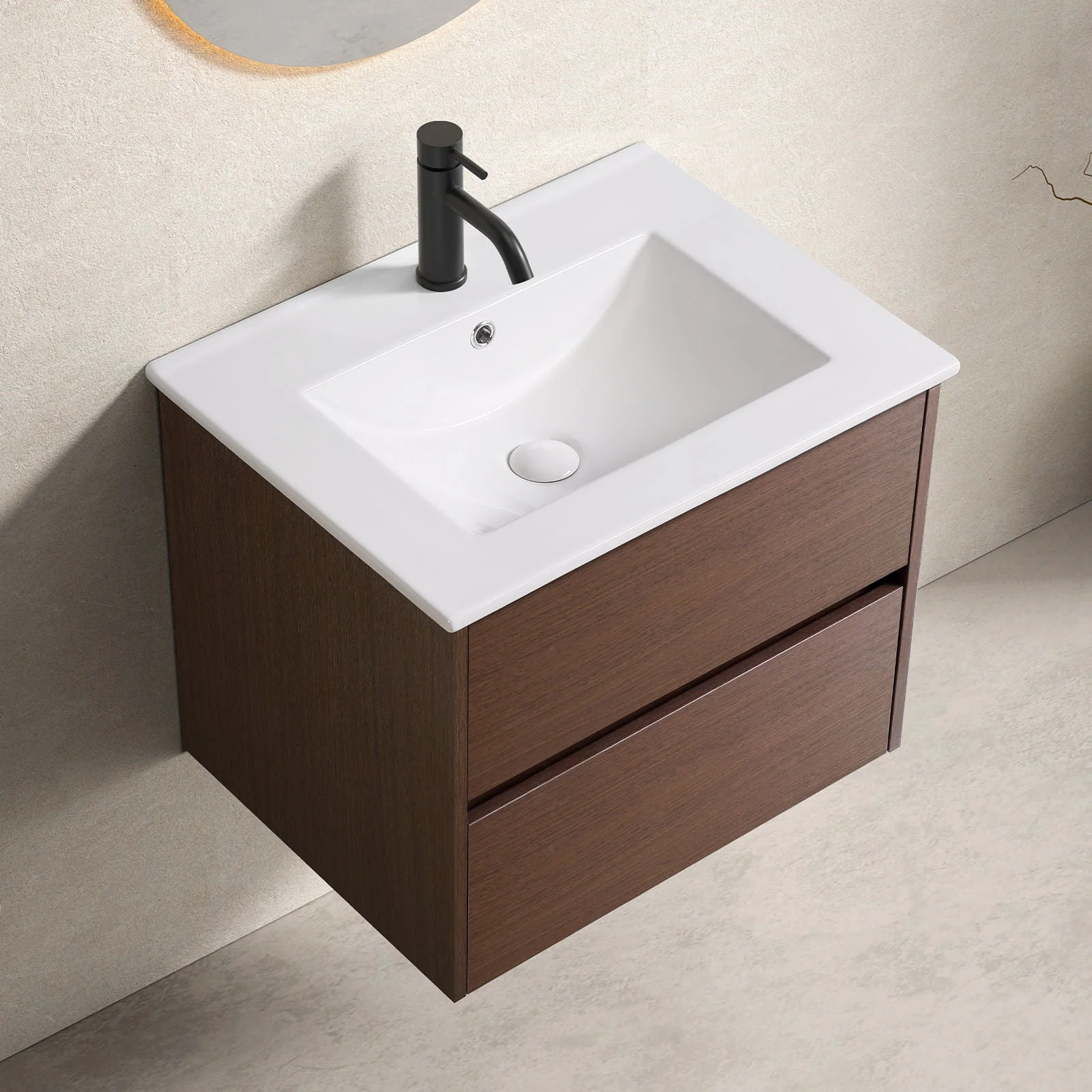 Wall-Mounted Bathroom Vanity, Soft-Close Drawer, Premium Slides - Black Brown - Image 2