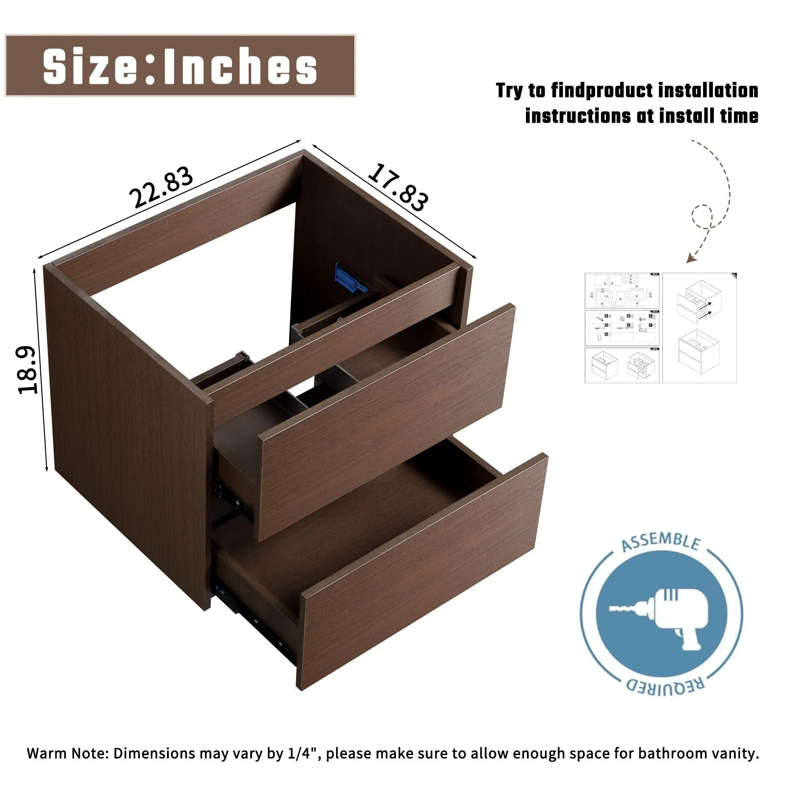 Wall-Mounted Bathroom Vanity, Soft-Close Drawer, Premium Slides - Black Brown - Image 4