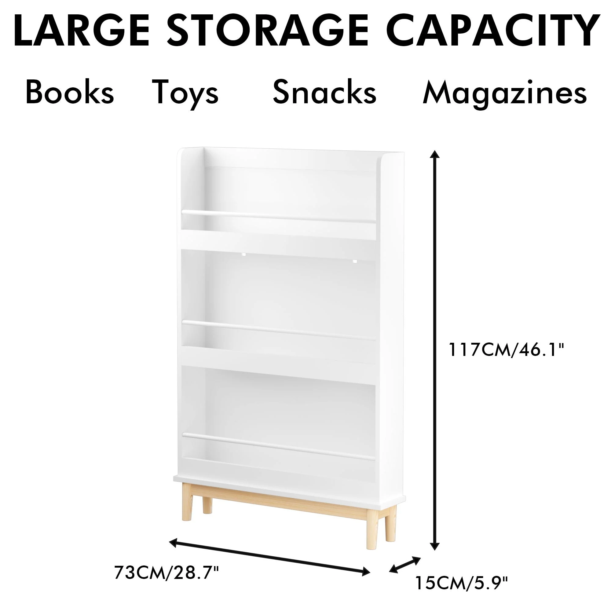 Wall Mounted Bookshelf, 3 Front Facing Display Shelves For Toddler Bedroom - White - Image 2