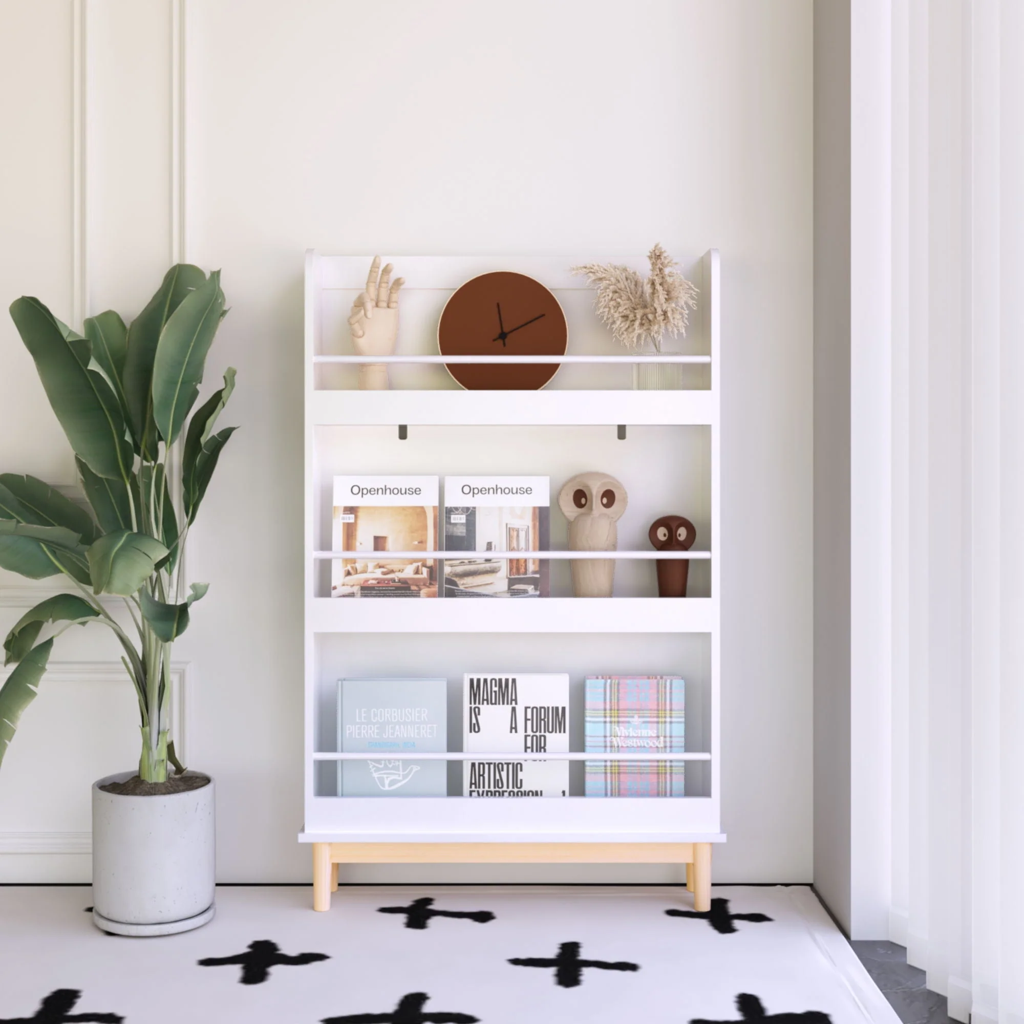 Wall Mounted Bookshelf, 3 Front Facing Display Shelves For Toddler Bedroom - White - Image 3