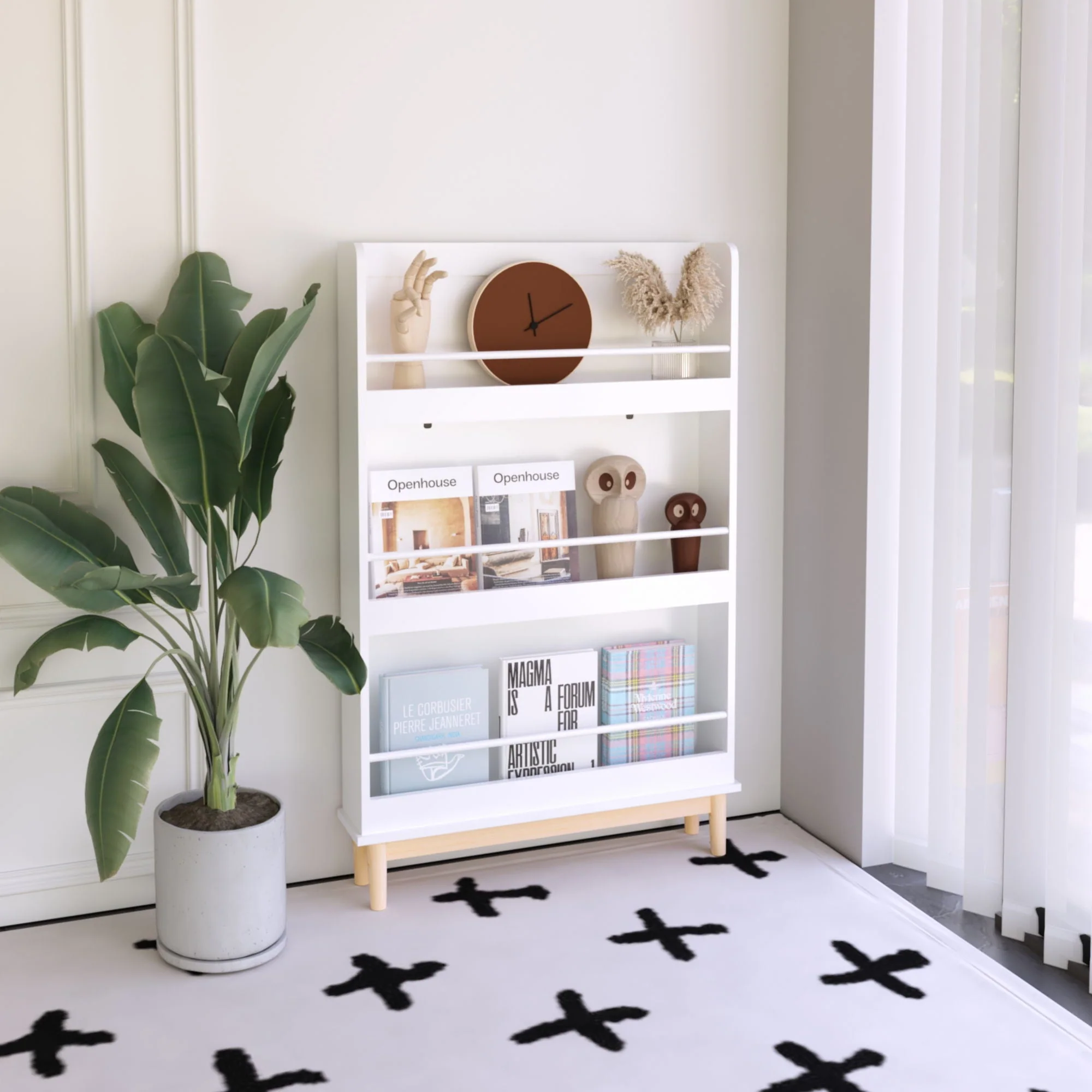 Wall Mounted Bookshelf, 3 Front Facing Display Shelves For Toddler Bedroom - White - Image 4