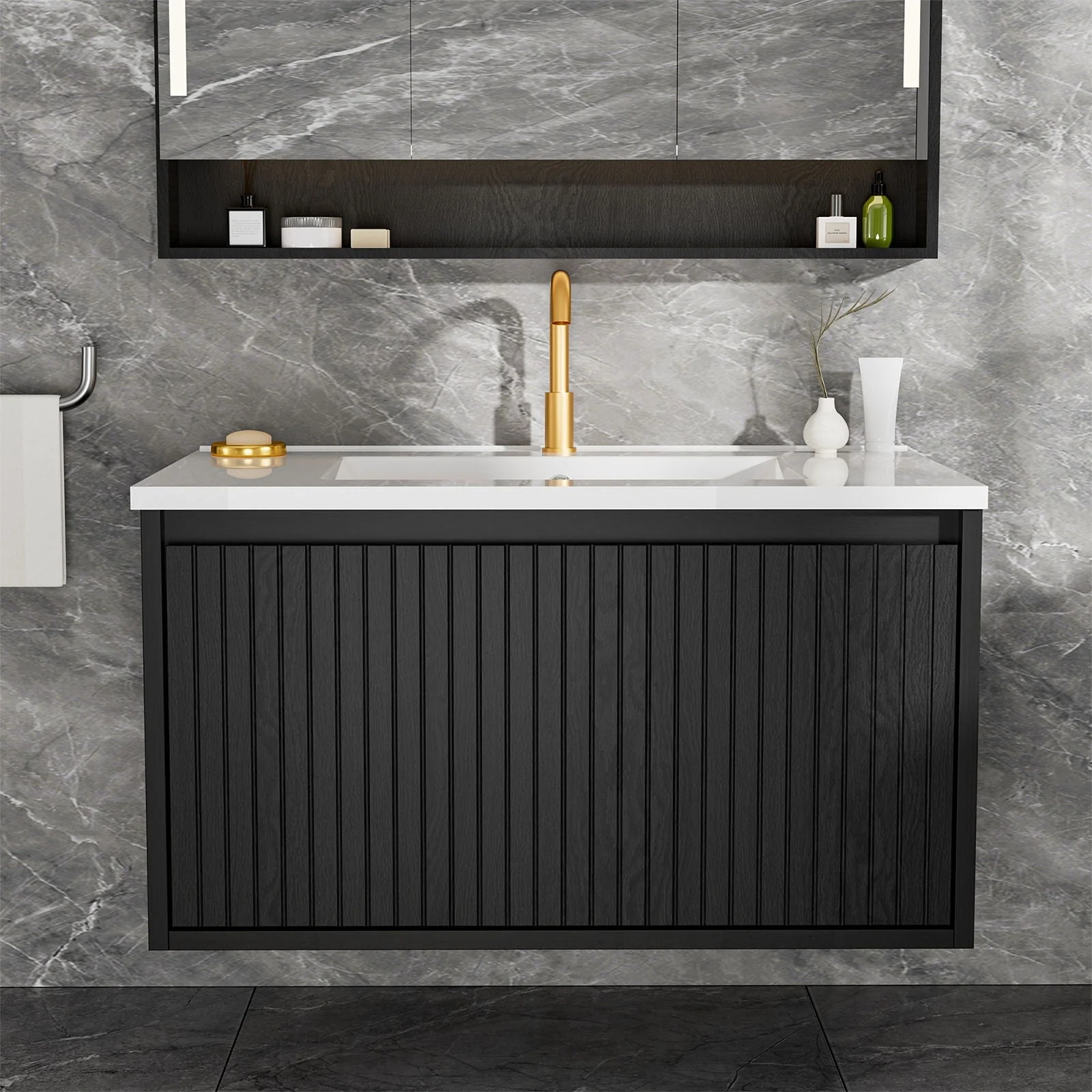 Wall Mounted Floating Bathroom Vanity With Sink And Drawers - Image 10