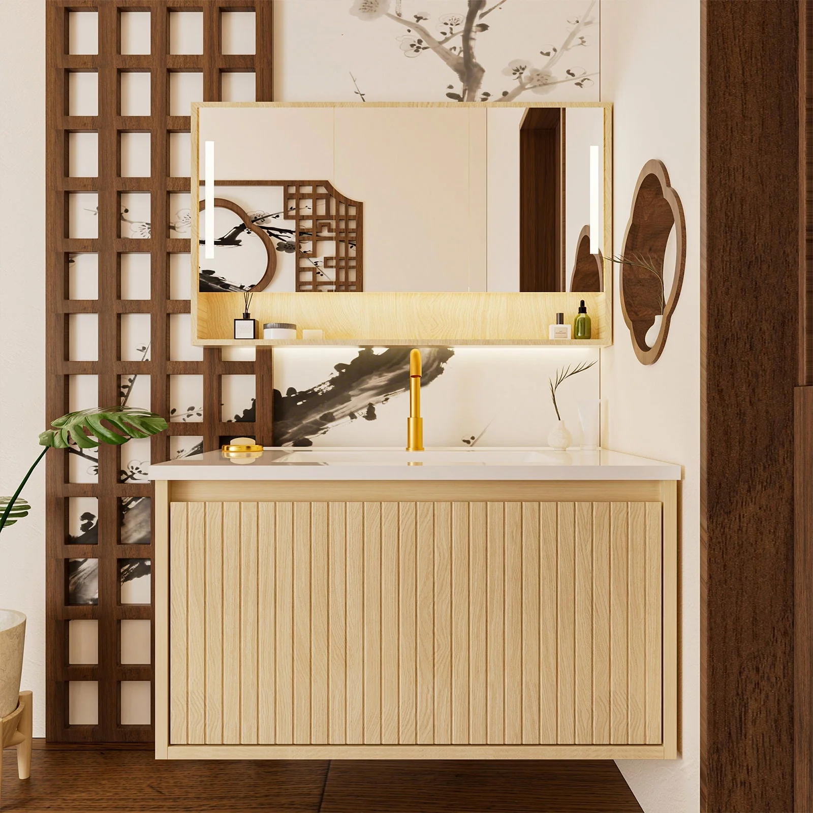 Wall Mounted Floating Bathroom Vanity With Sink And Drawers - Image 11