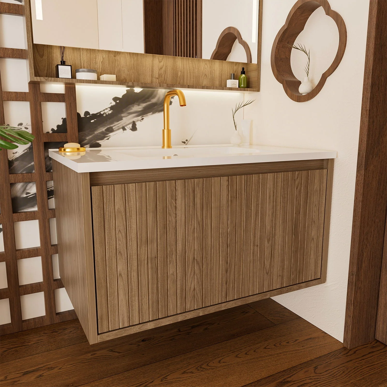 Wall Mounted Floating Bathroom Vanity With Sink And Drawers - Image 6