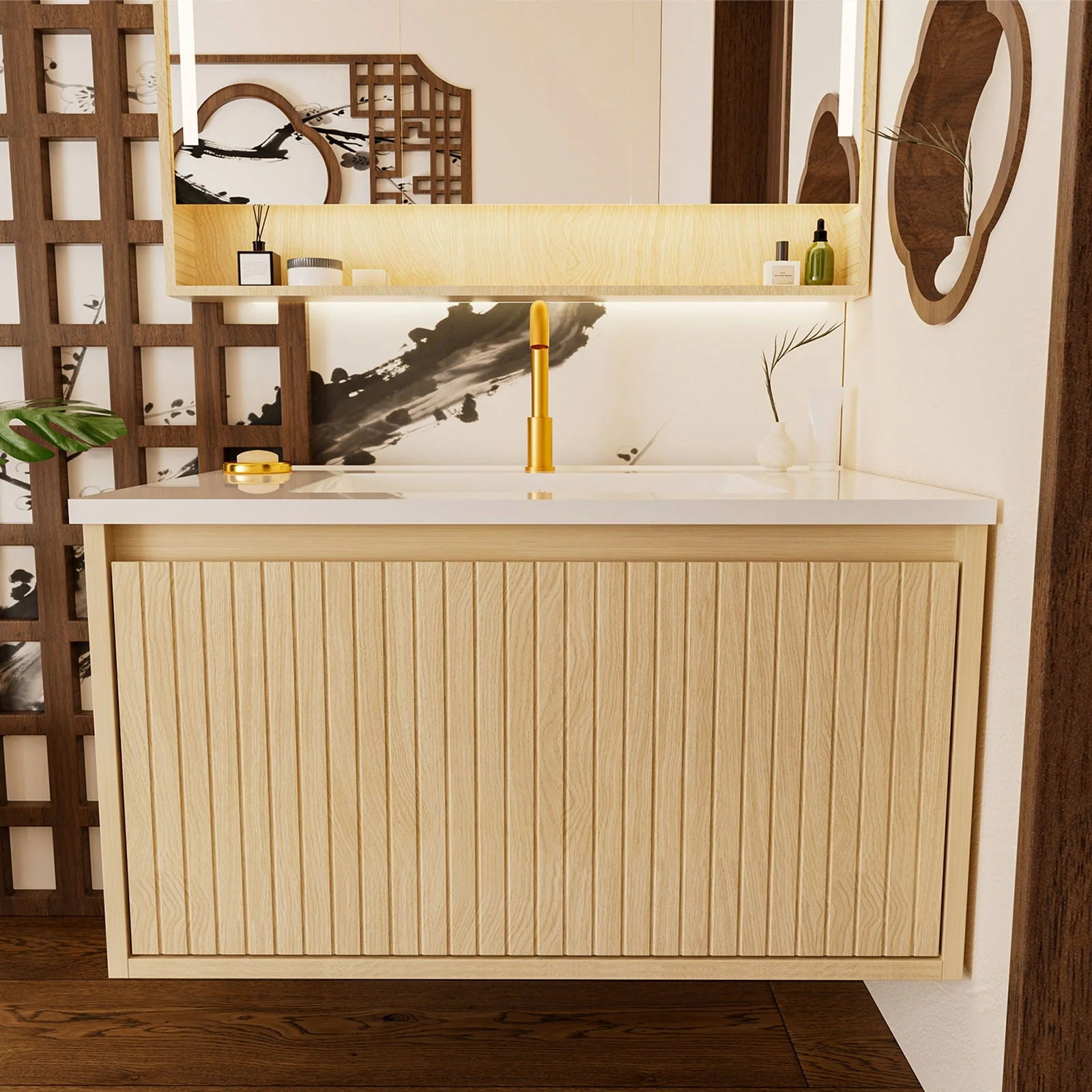 Wall Mounted Floating Bathroom Vanity With Sink And Drawers - Image 8