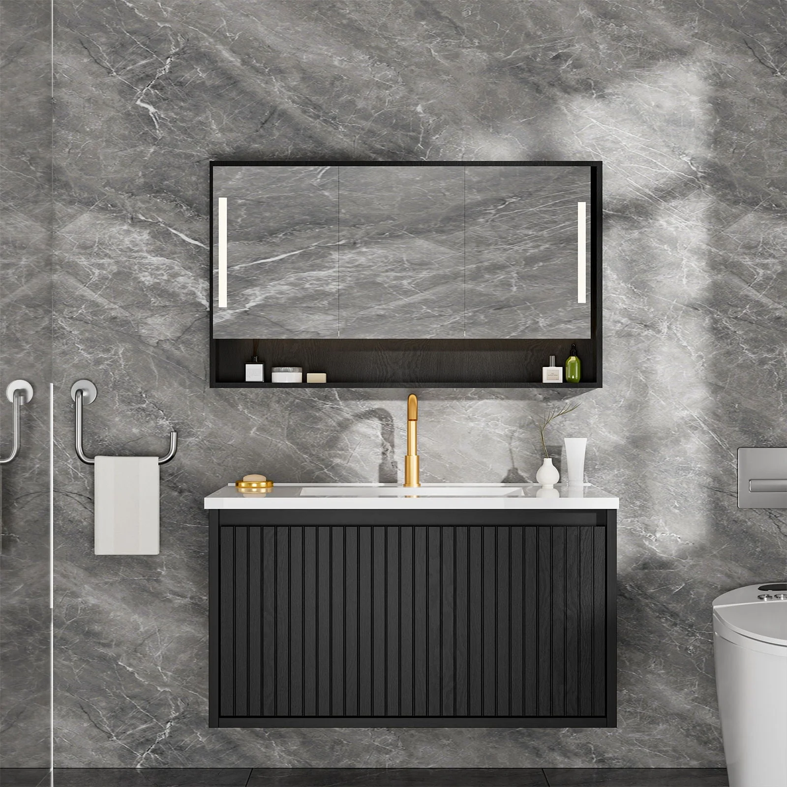 Wall Mounted Floating Bathroom Vanity With Sink And Drawers - Image 9