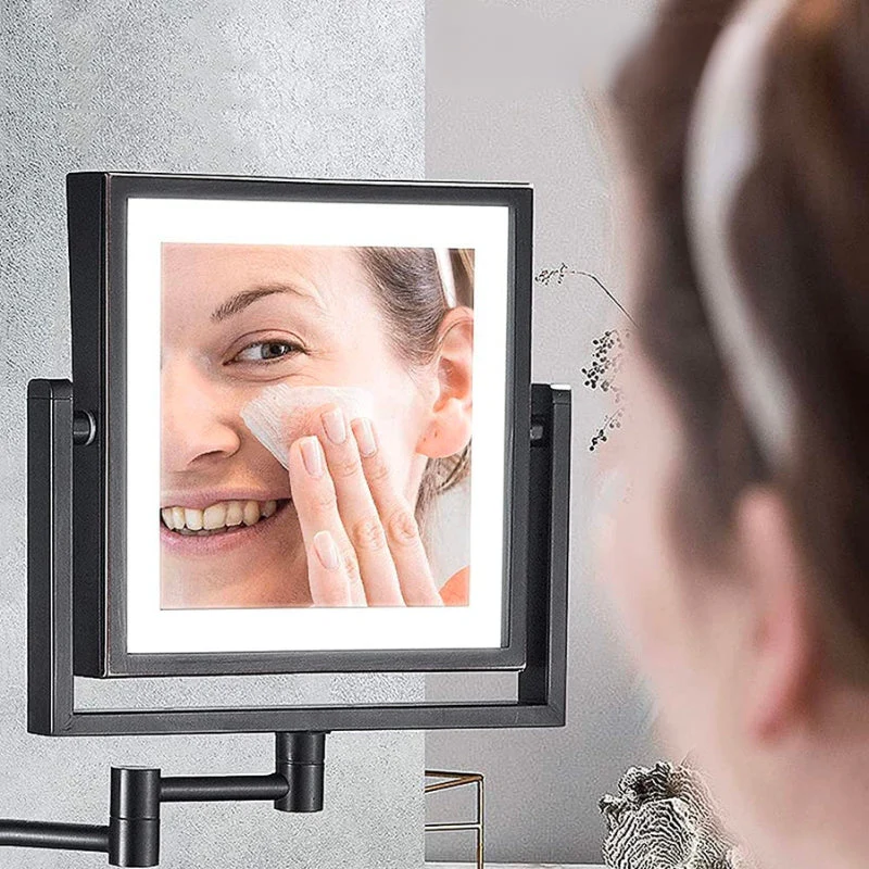 Wall Mounted LED Makeup Mirror Black 1X 3X Magnifying Adjustable Arm - Image 3