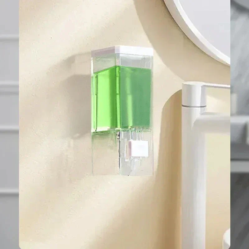 Wall-Mounted Manual Soap Dispenser Non-Perforated Traceless Bathroom Transparent - Image 2