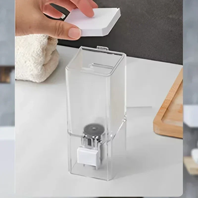 Wall-Mounted Manual Soap Dispenser Non-Perforated Traceless Bathroom Transparent - Image 4