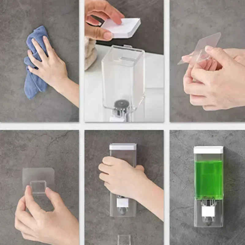 Wall-Mounted Manual Soap Dispenser Non-Perforated Traceless Bathroom Transparent - Image 5