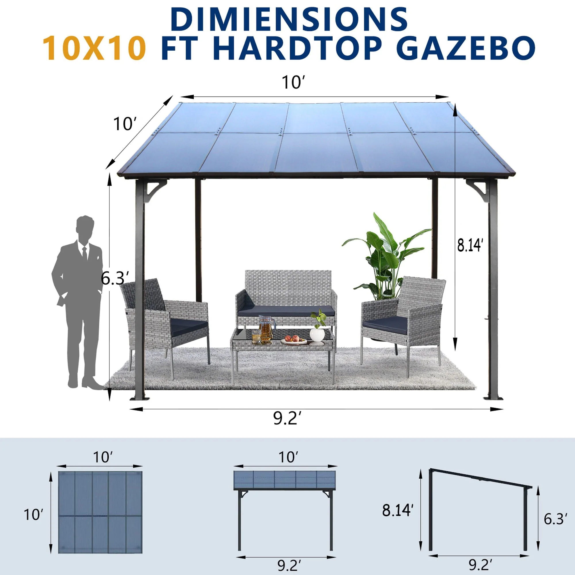 Wall Mounted Outdoor Pergola Gazebo with Heavy Duty Metal Awning and Roof - Image 10