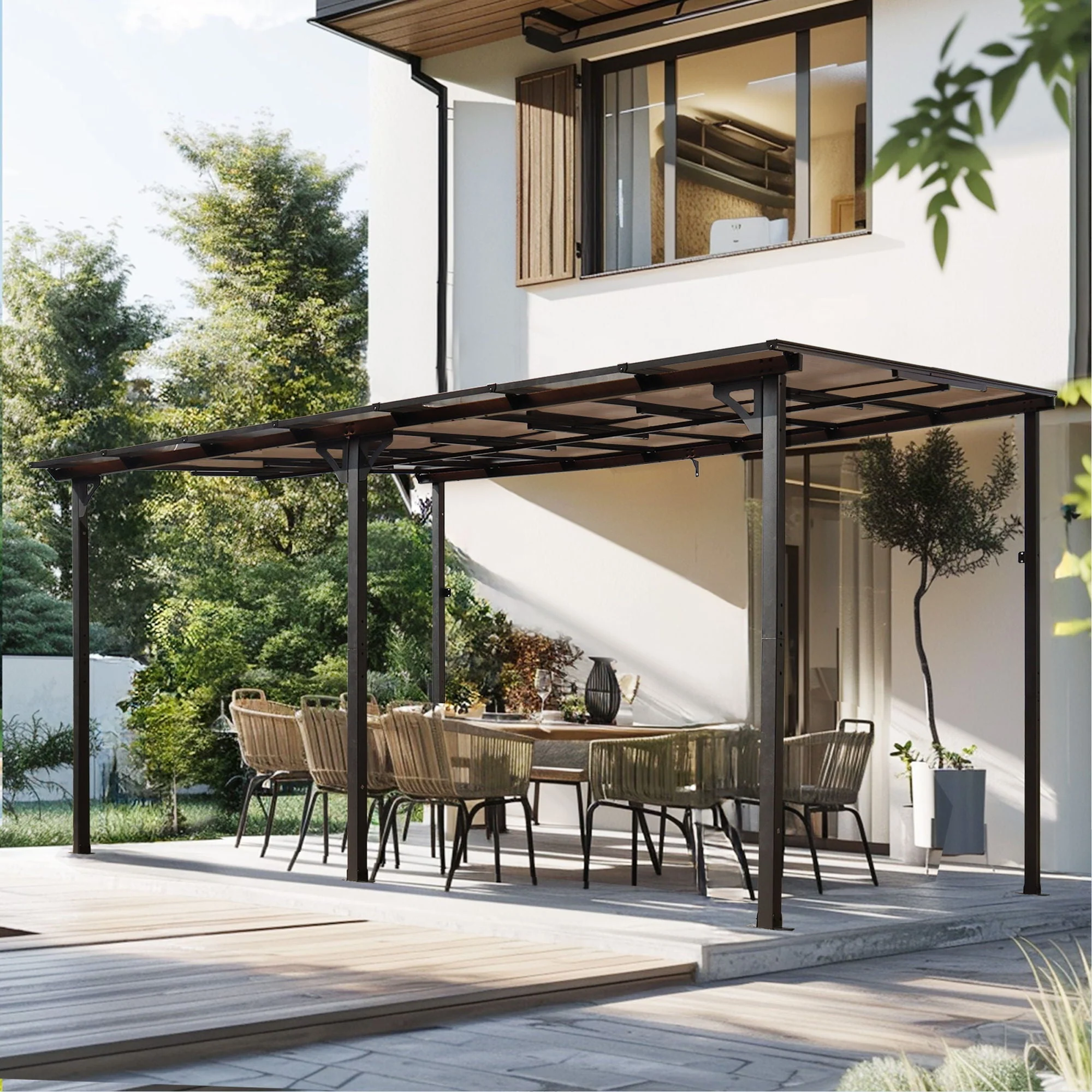 Wall Mounted Outdoor Pergola Gazebo with Heavy Duty Metal Awning and Roof - Image 11