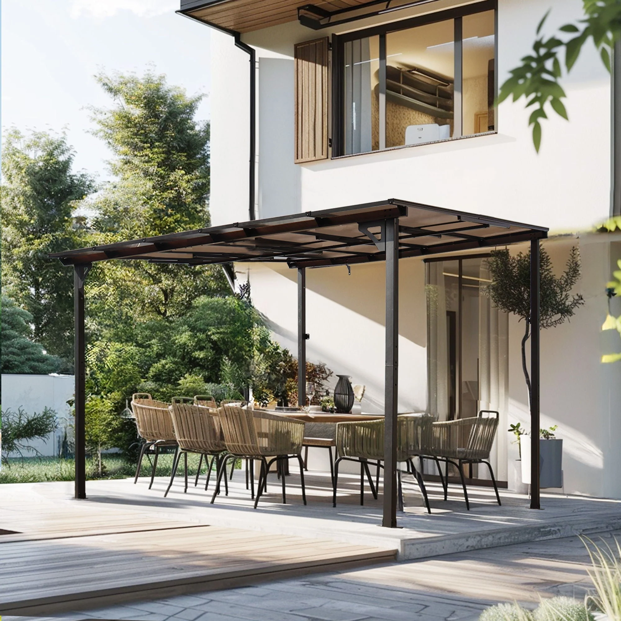Wall Mounted Outdoor Pergola Gazebo with Heavy Duty Metal Awning and Roof - Image 12