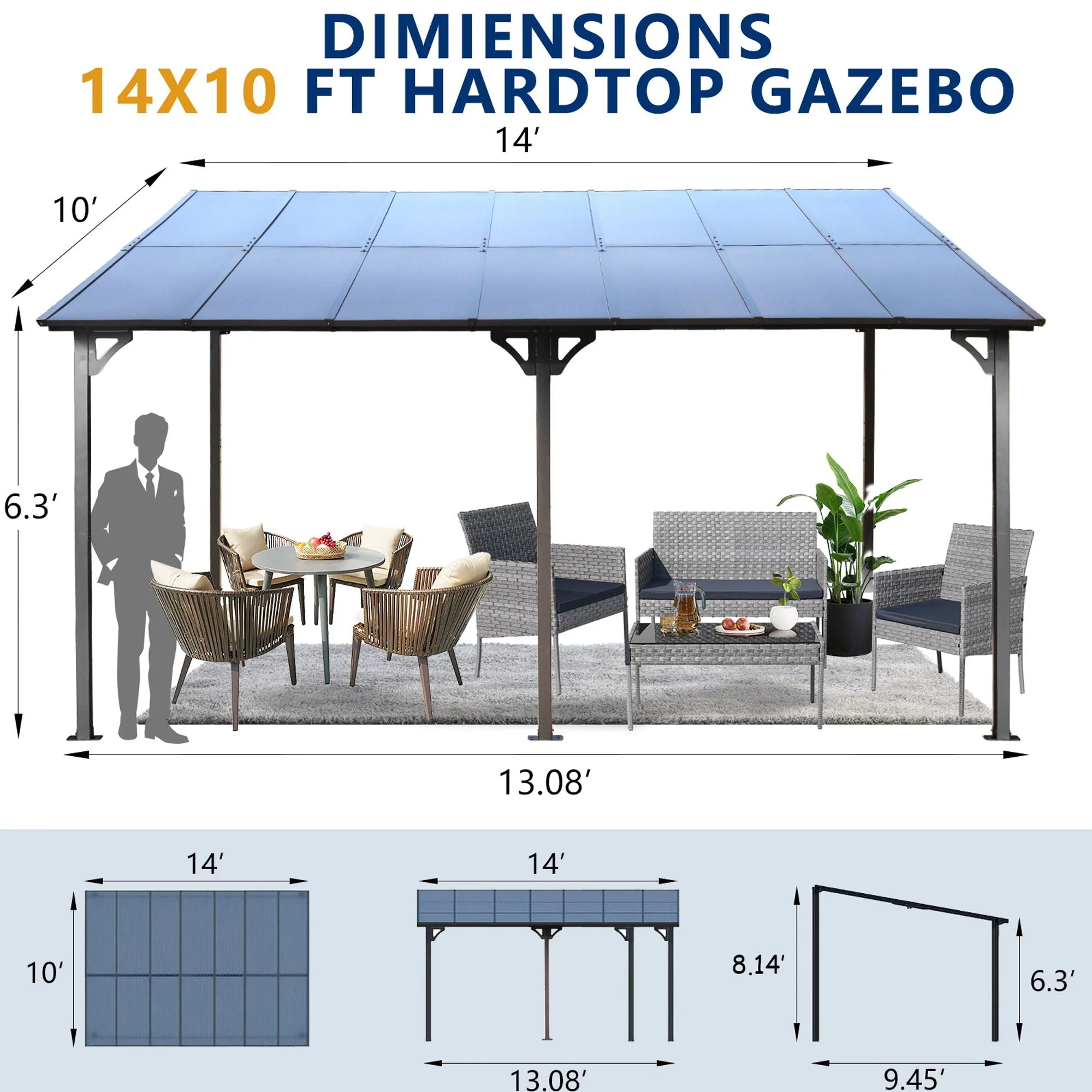 Wall Mounted Outdoor Pergola Gazebo with Heavy Duty Metal Awning and Roof - Image 5
