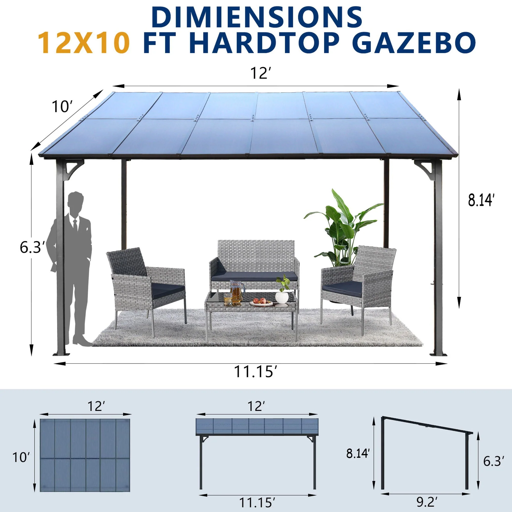 Wall Mounted Outdoor Pergola Gazebo with Heavy Duty Metal Awning and Roof - Image 6