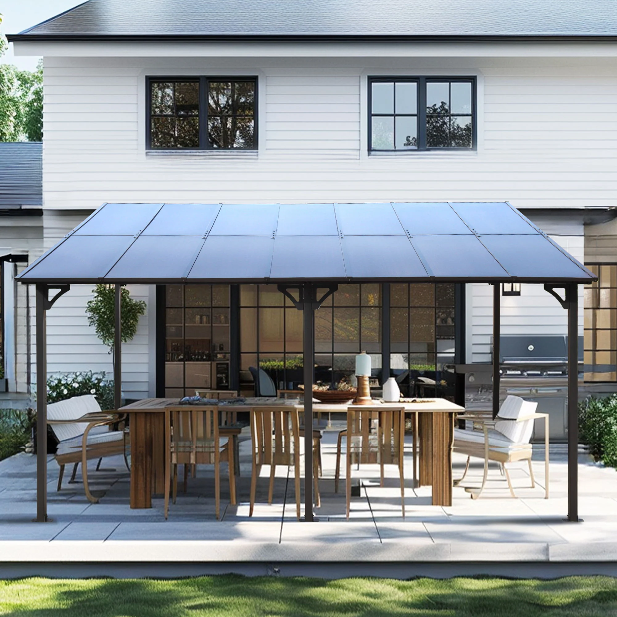 Wall Mounted Outdoor Pergola Gazebo with Heavy Duty Metal Awning and Roof - Image 8