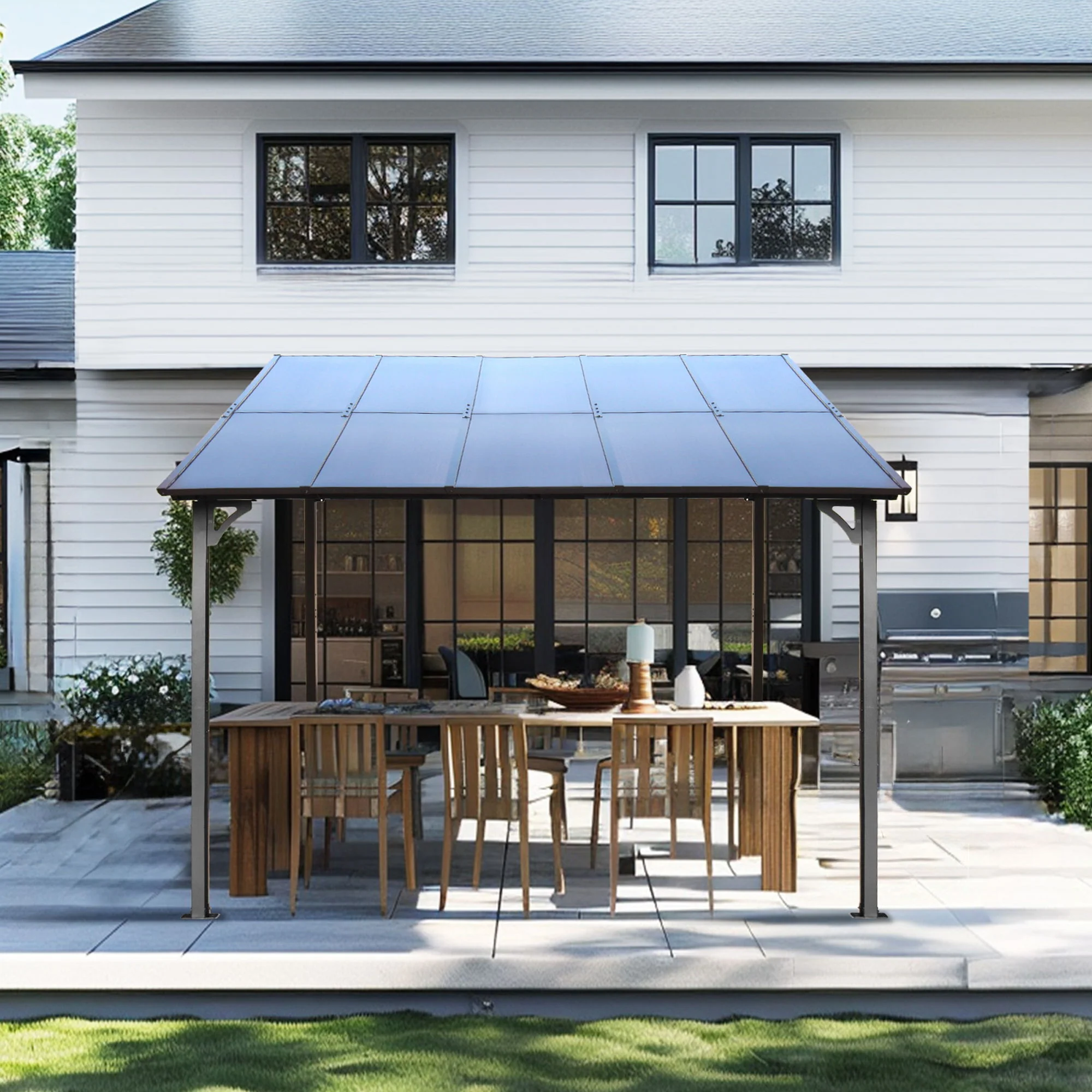 Wall Mounted Outdoor Pergola Gazebo with Heavy Duty Metal Awning and Roof - Image 9