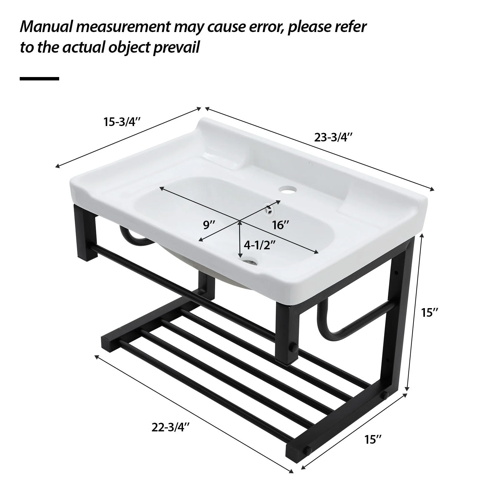 Wall Mounted Rectangular Bathroom Sink With Towel Bar & Overflow - White - Image 2