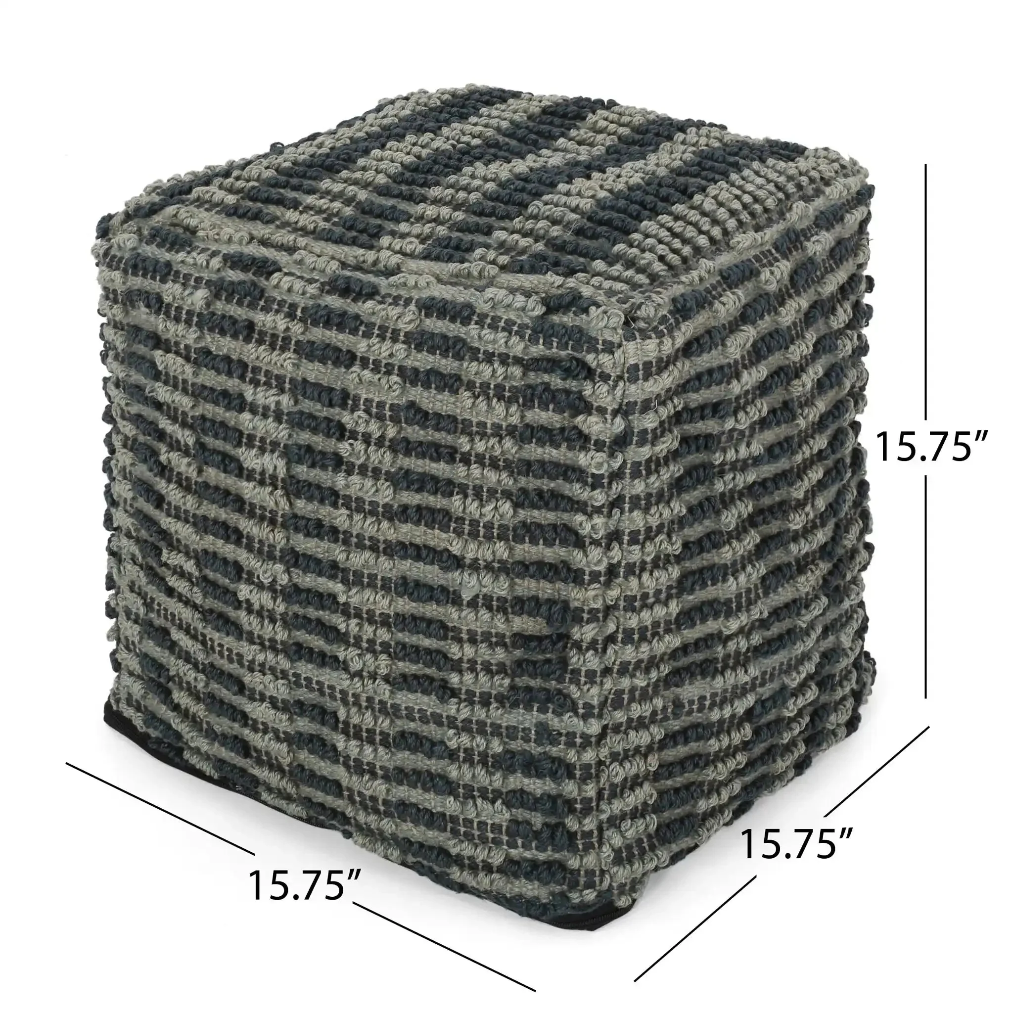 Walle Fabric Square Pouf Ottoman and Floor Cushion Teal Blue - Image 6