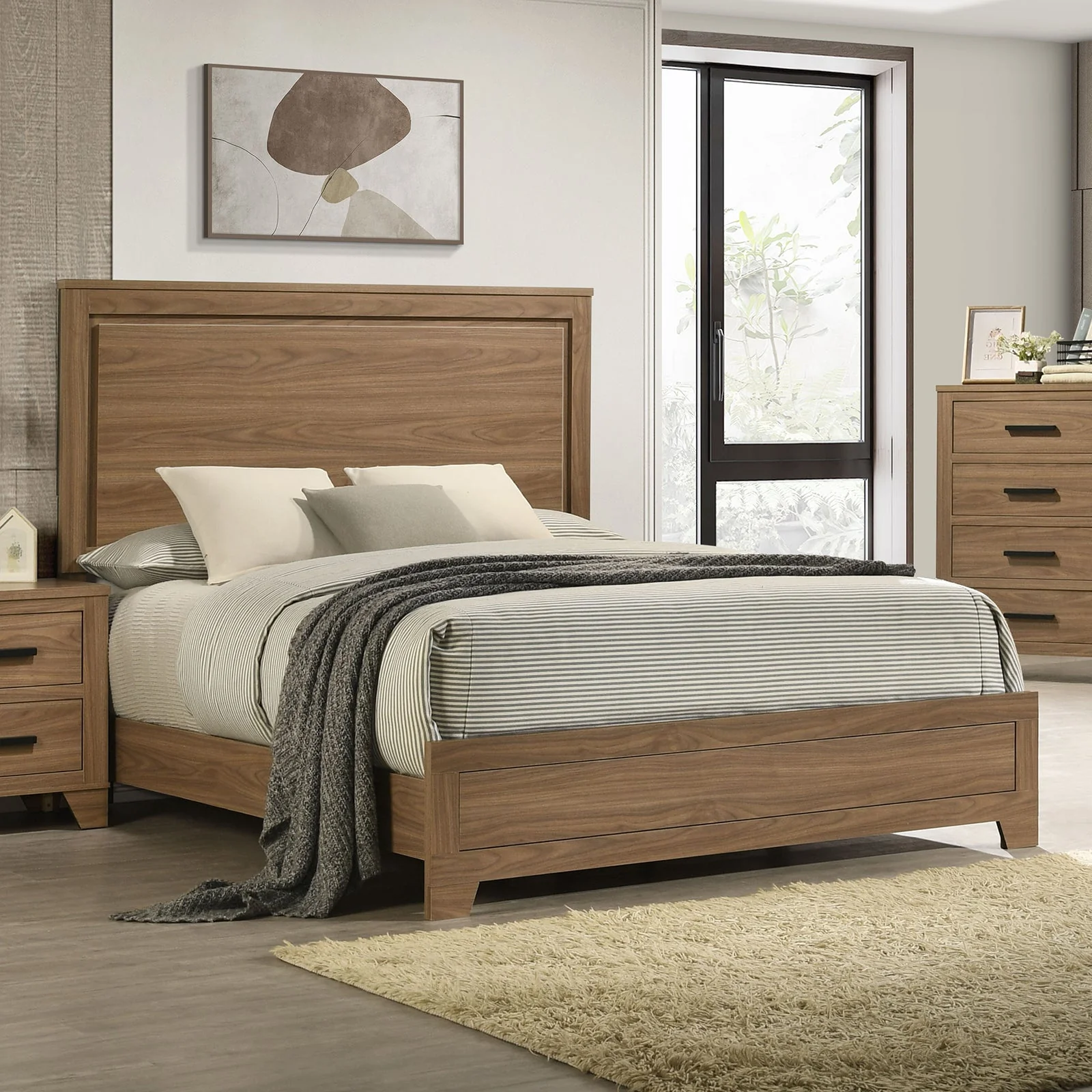 Walnut / Chestnut 3pc Queen Size Bedroom Set with Nightstands - Image 5