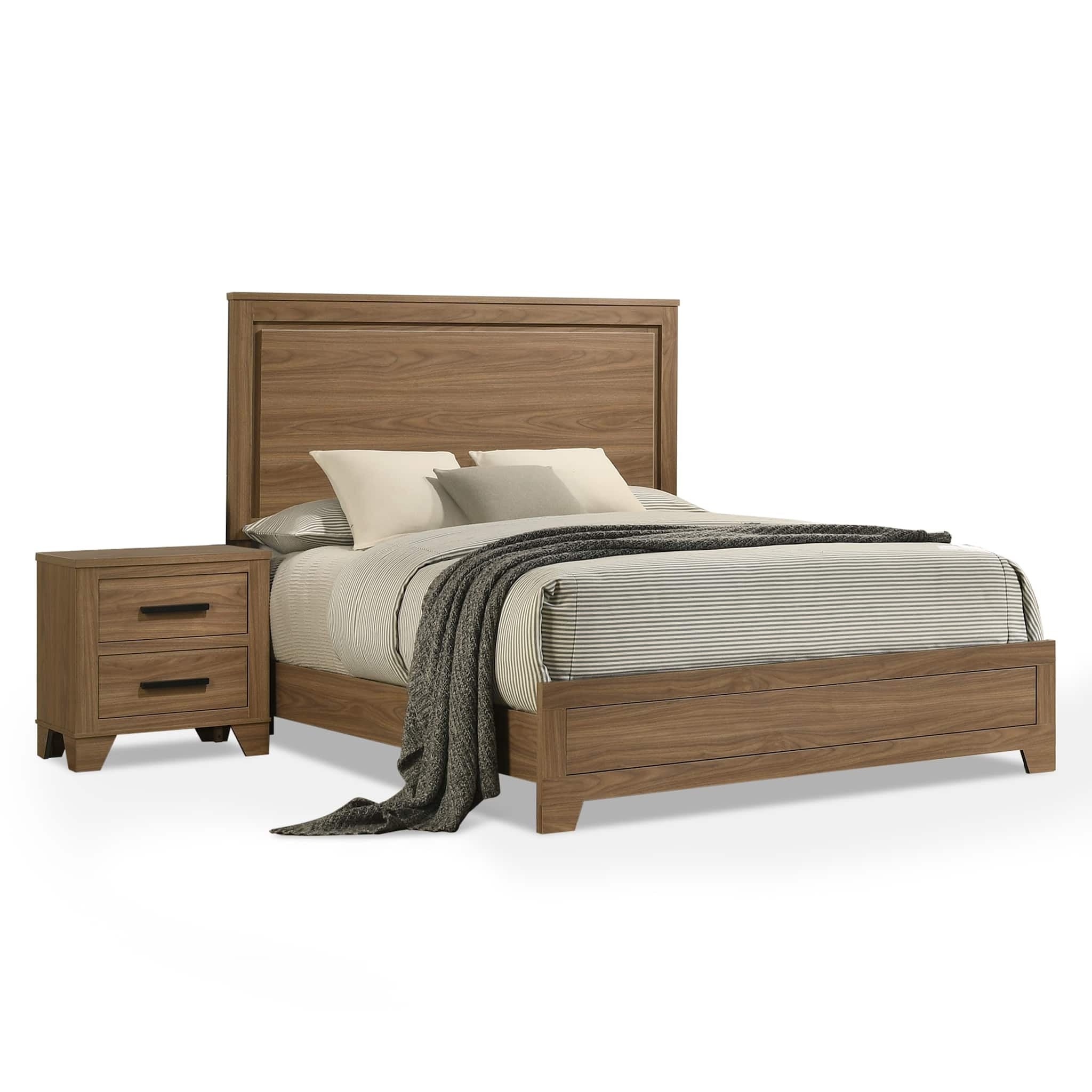 Walnut / Chestnut 3pc Queen Size Bedroom Set with Nightstands - Image 7