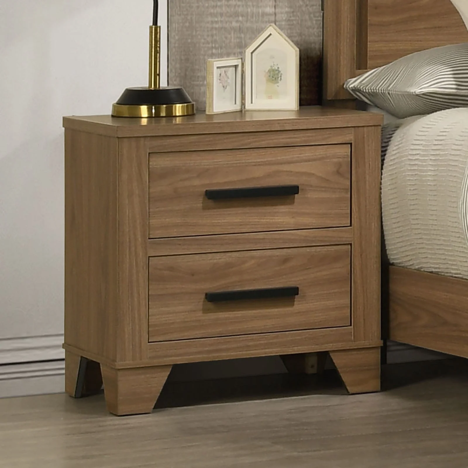 Walnut Chestnut 3pc Twin Size Bedroom Set with Nightstands - Image 2