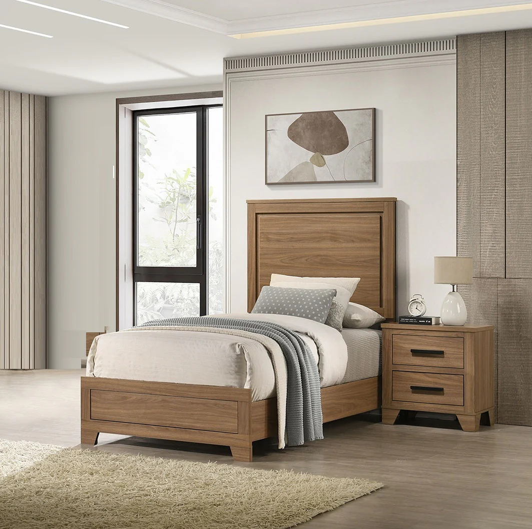 Walnut Chestnut 3pc Twin Size Bedroom Set with Nightstands - Image 4