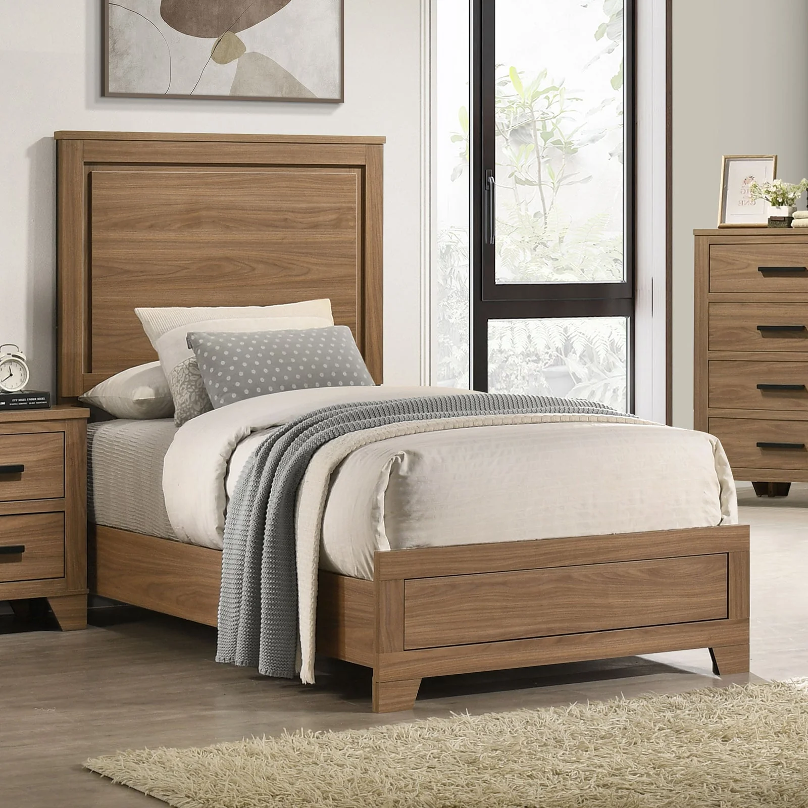 Walnut Chestnut 3pc Twin Size Bedroom Set with Nightstands - Image 5