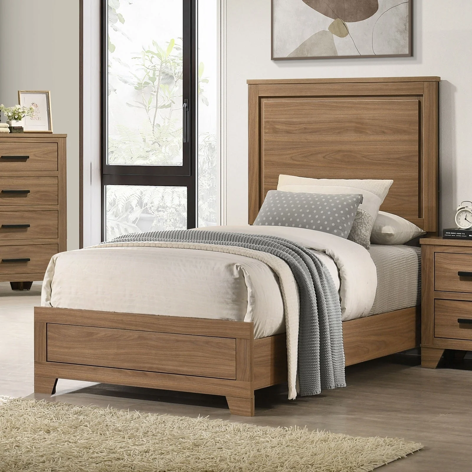 Walnut Chestnut 3pc Twin Size Bedroom Set with Nightstands - Image 6