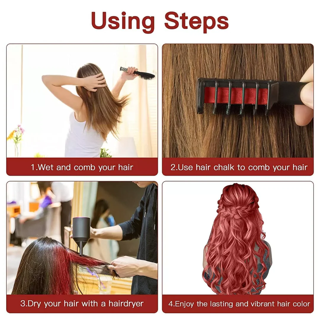 Washable Hair Chalk Comb for Kids Temporary Color Hair Dye Tool - Image 12