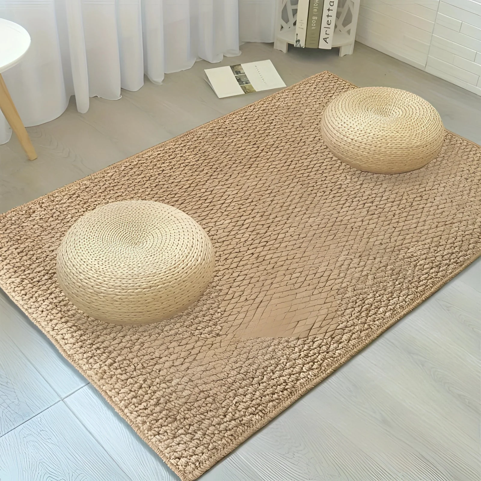 Washable Non Slip Indoor Doormat Beige Jute Look Entry Rug 50x80-80x120cm - Image 4
