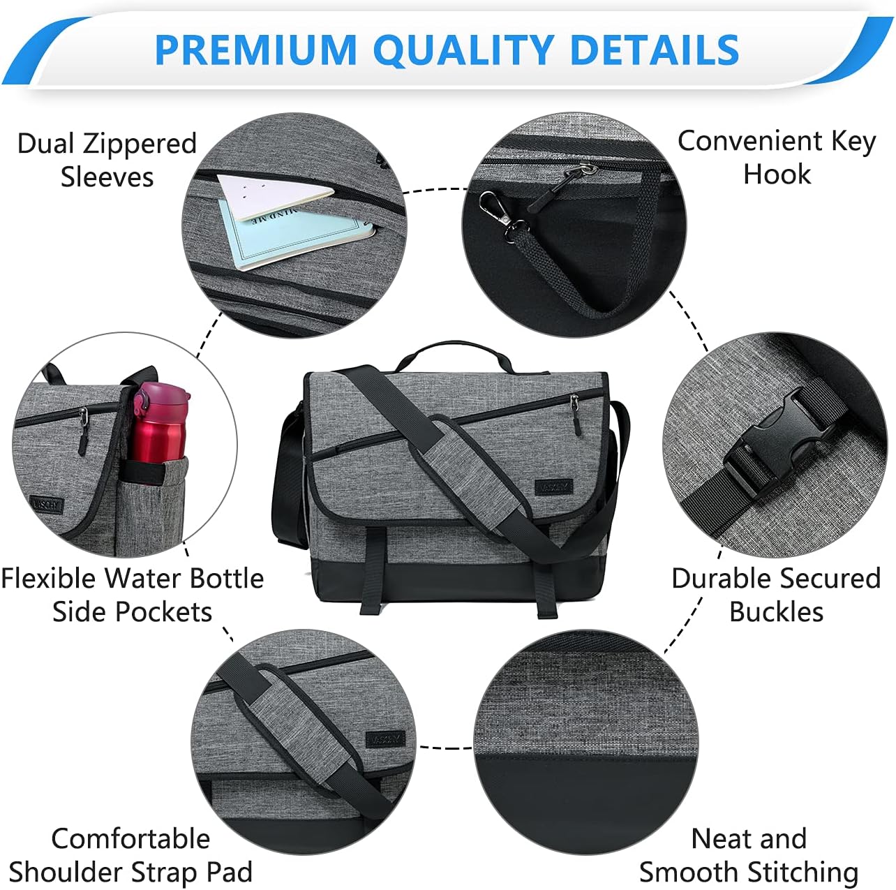 Water Resistant Laptop Messenger Bag 17 Inch Work Shoulder Bag - Image 4