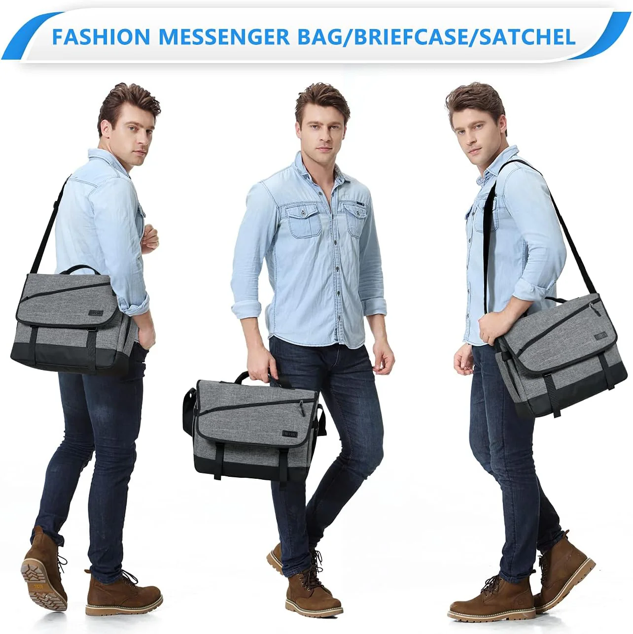 Water Resistant Laptop Messenger Bag 17 Inch Work Shoulder Bag - Image 6