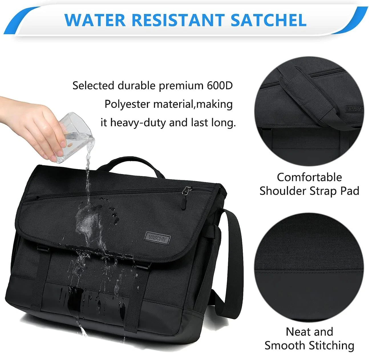 Water Resistant Laptop Messenger Bag 17 Inch Work Shoulder Bag - Image 7