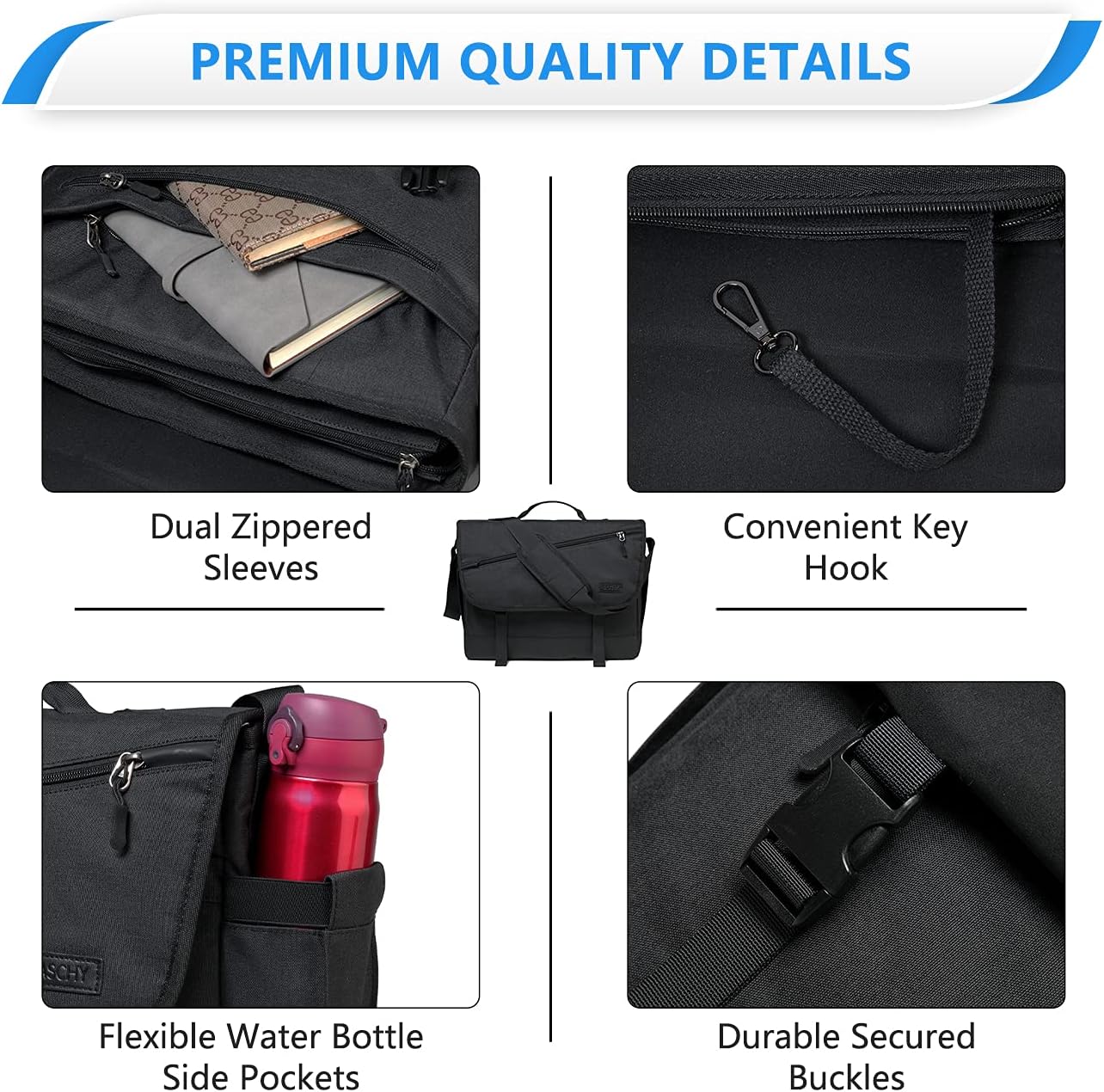 Water Resistant Laptop Messenger Bag 17 Inch Work Shoulder Bag - Image 8