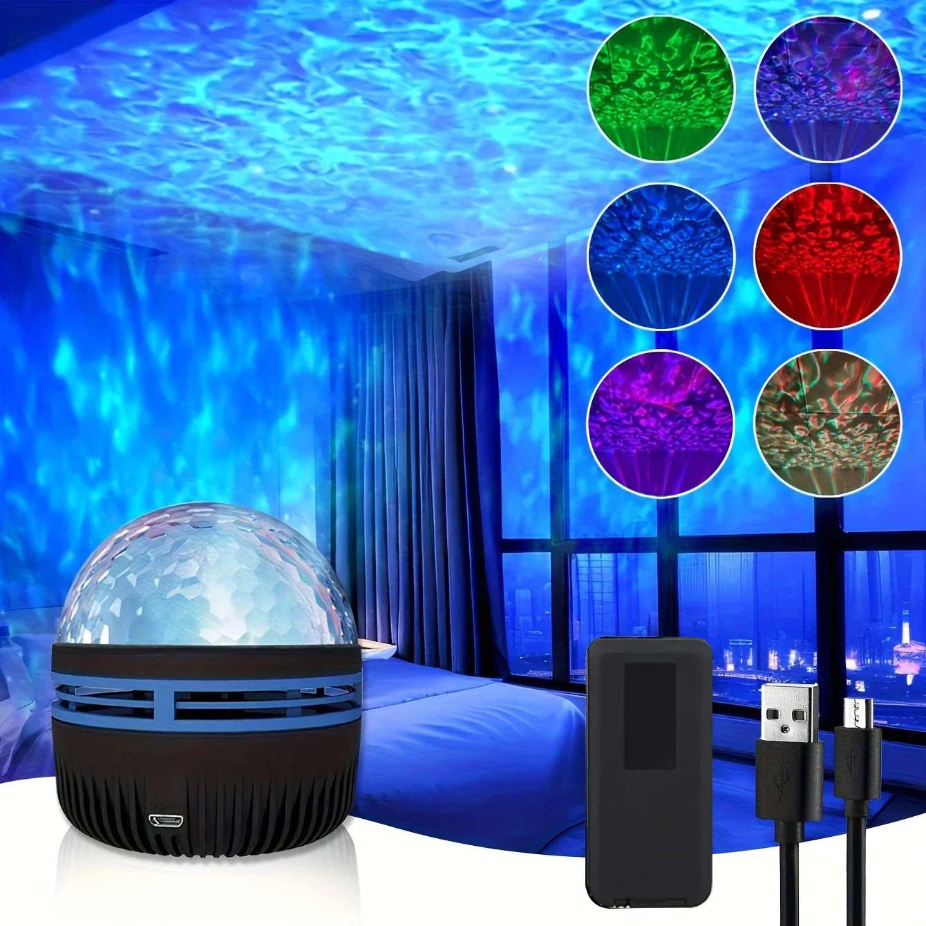 Water Ripple LED Projector Light RGB USB Remote Night Light for Bedroom Decor - Image 7