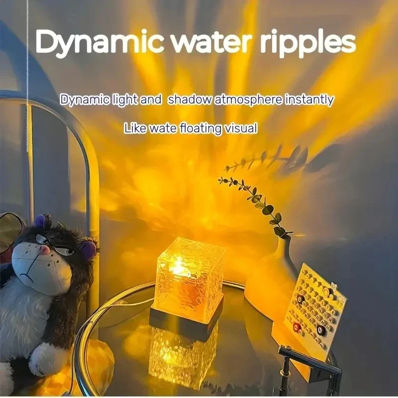 Water Ripple Projector Night Light Rotating Flame Crystal Lamp 16 Color Ambient Lamp - Image 2