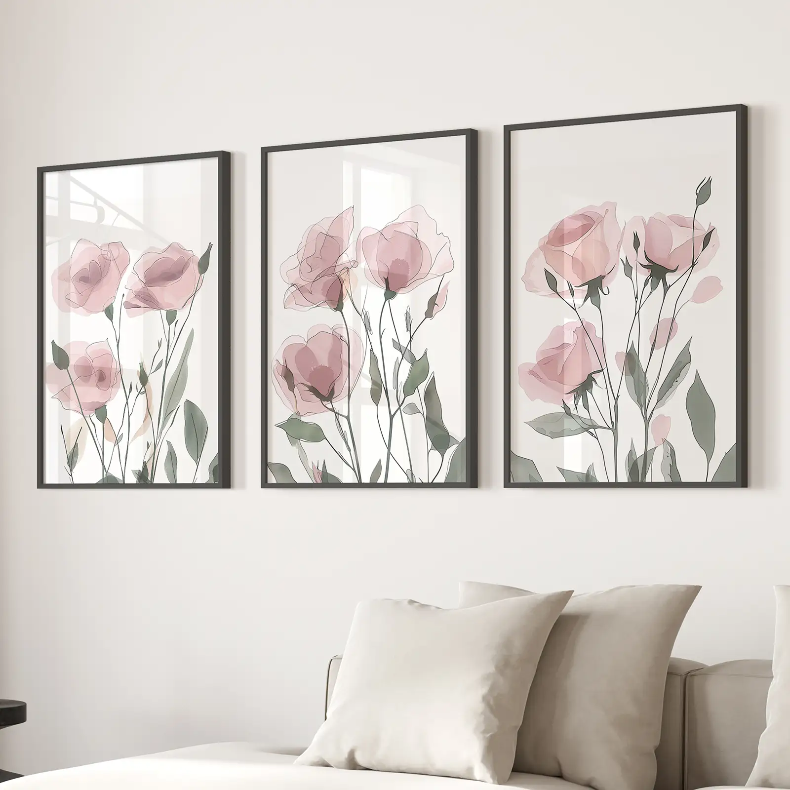 Watercolor Blush Pink Flowers Poster Decor Set - Image 3