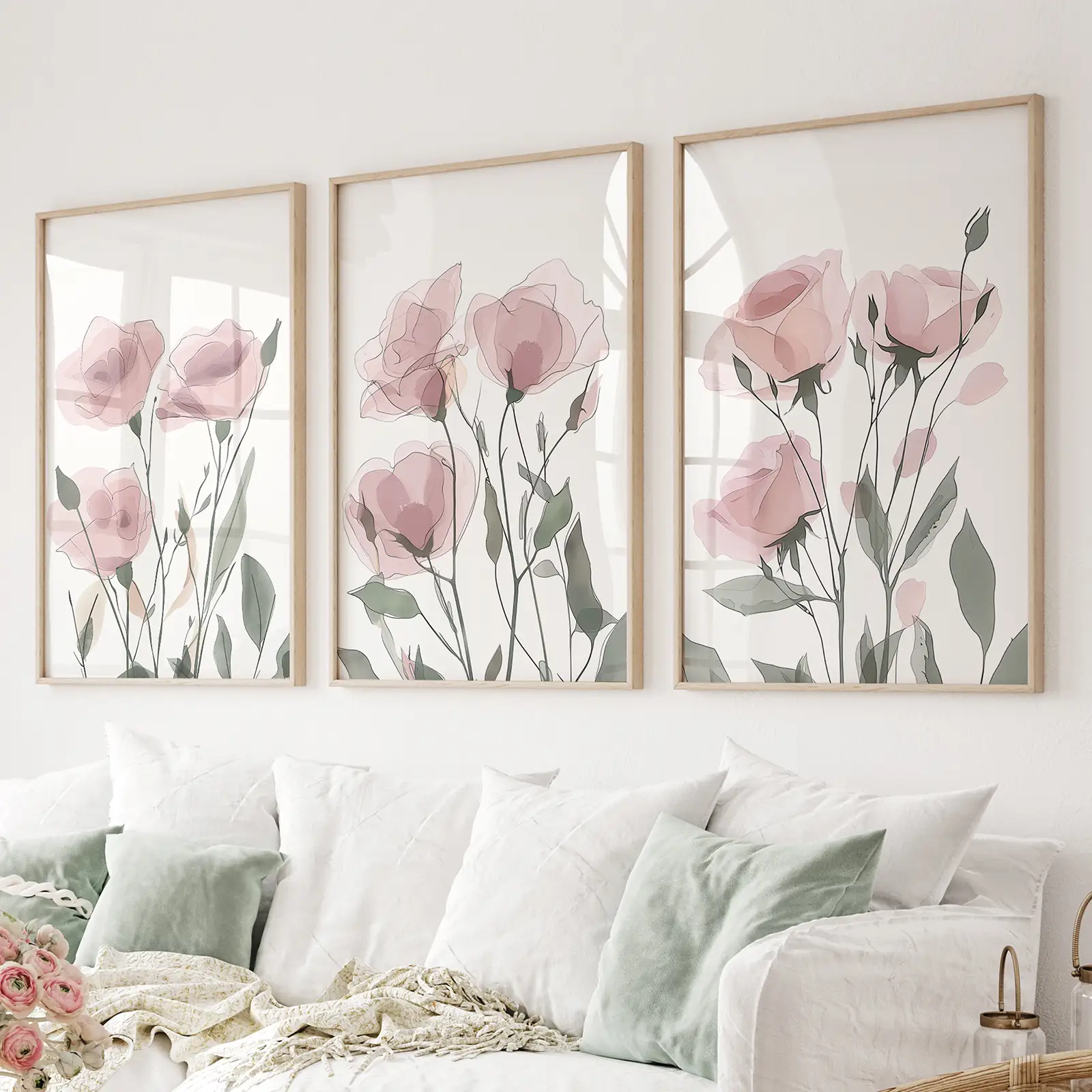 Watercolor Blush Pink Flowers Poster Decor Set - Image 4