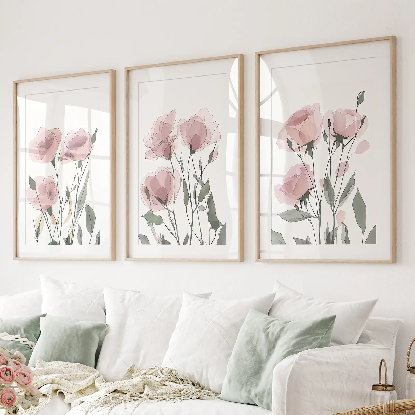 Watercolor Blush Pink Flowers Poster Decor Set - Image 6